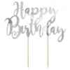 Cake toppers, happy birthday silver 22,5 cm