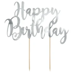 Cake toppers, happy birthday silver 22,5 cm