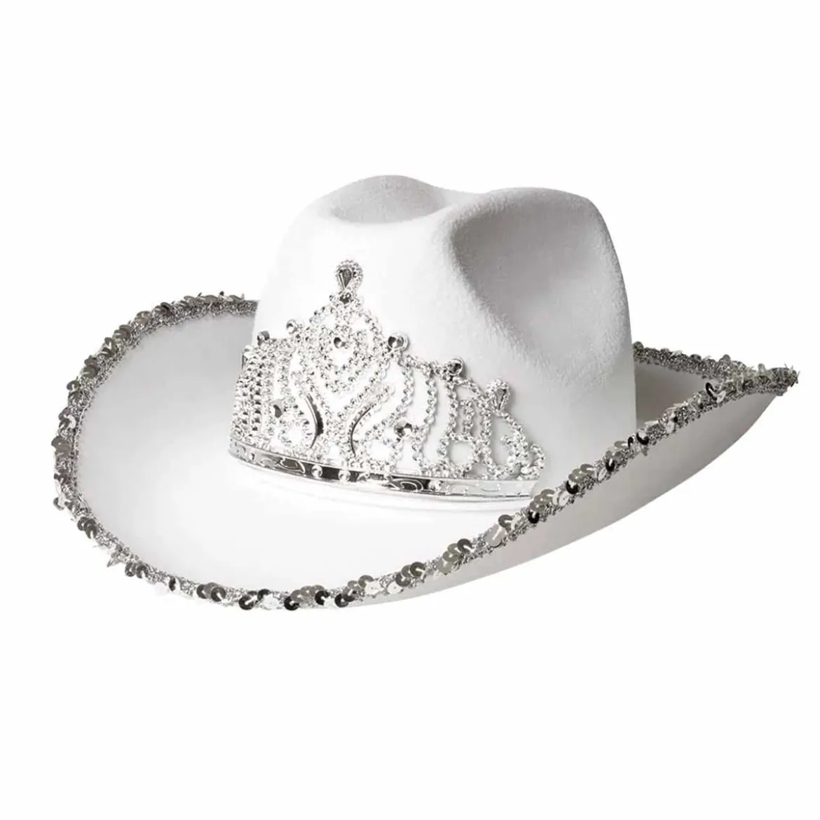 Cowboyhatt, tiara och glitter vit