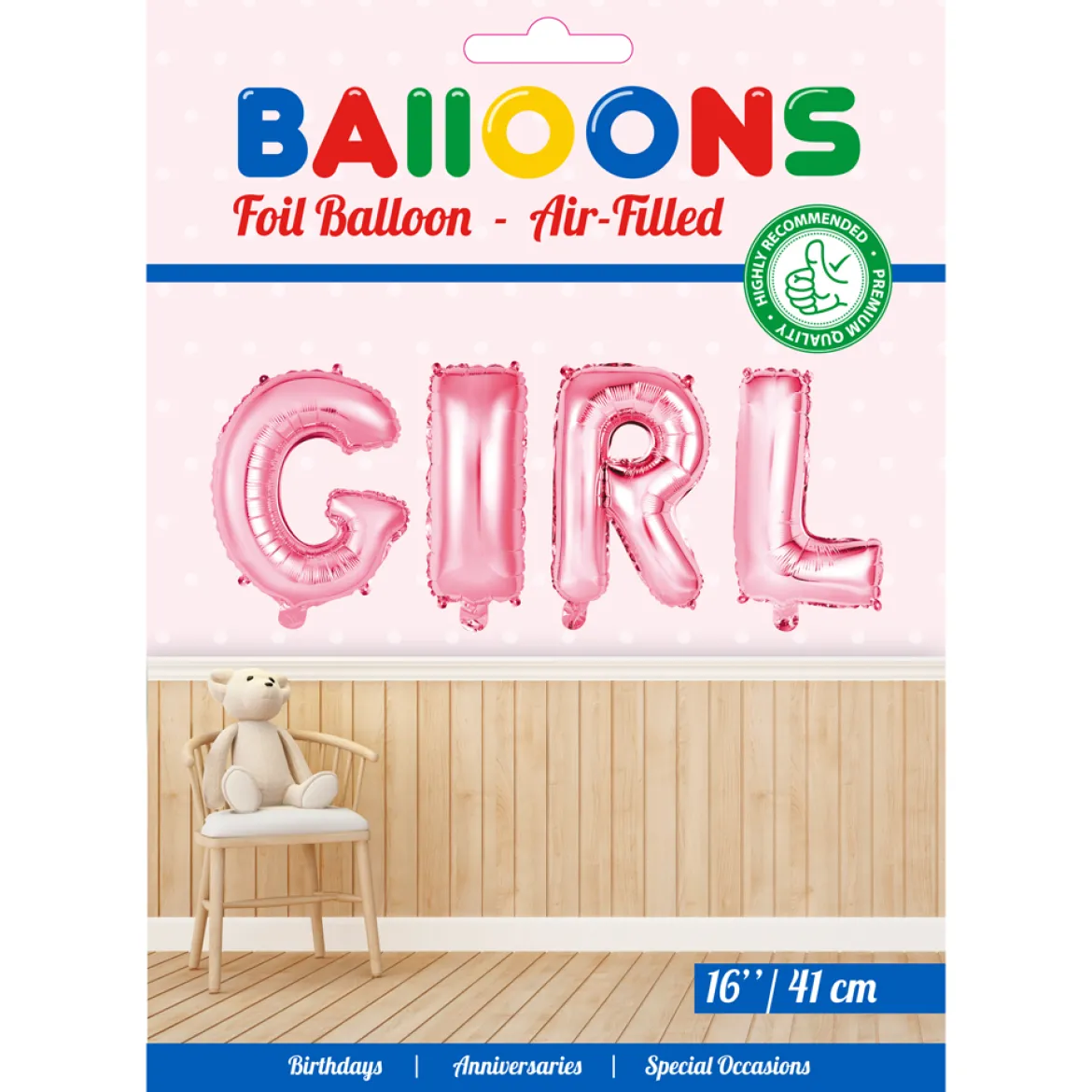 Folieballong, girlang GIRL rosa