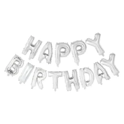 Folieballong, girlang happy birthday silver