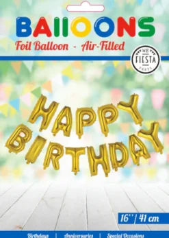 Folieballong, girlang happy birthday guld