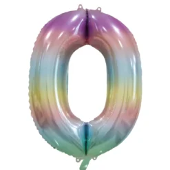 Folieballong, siffra 0 pastell regnbåge 86 cm