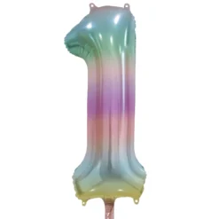 Folieballong, siffra 1 pastell regnbåge 86 cm