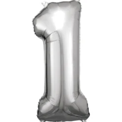 Folieballong, siffra 1 silver 86 cm