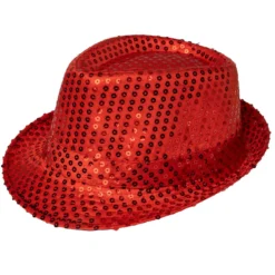 Glitterhatt, fedora röd