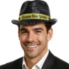 Glitterhatt, fedora svart happy new year