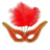 Ögonmask, spetsig med fjädrar röd