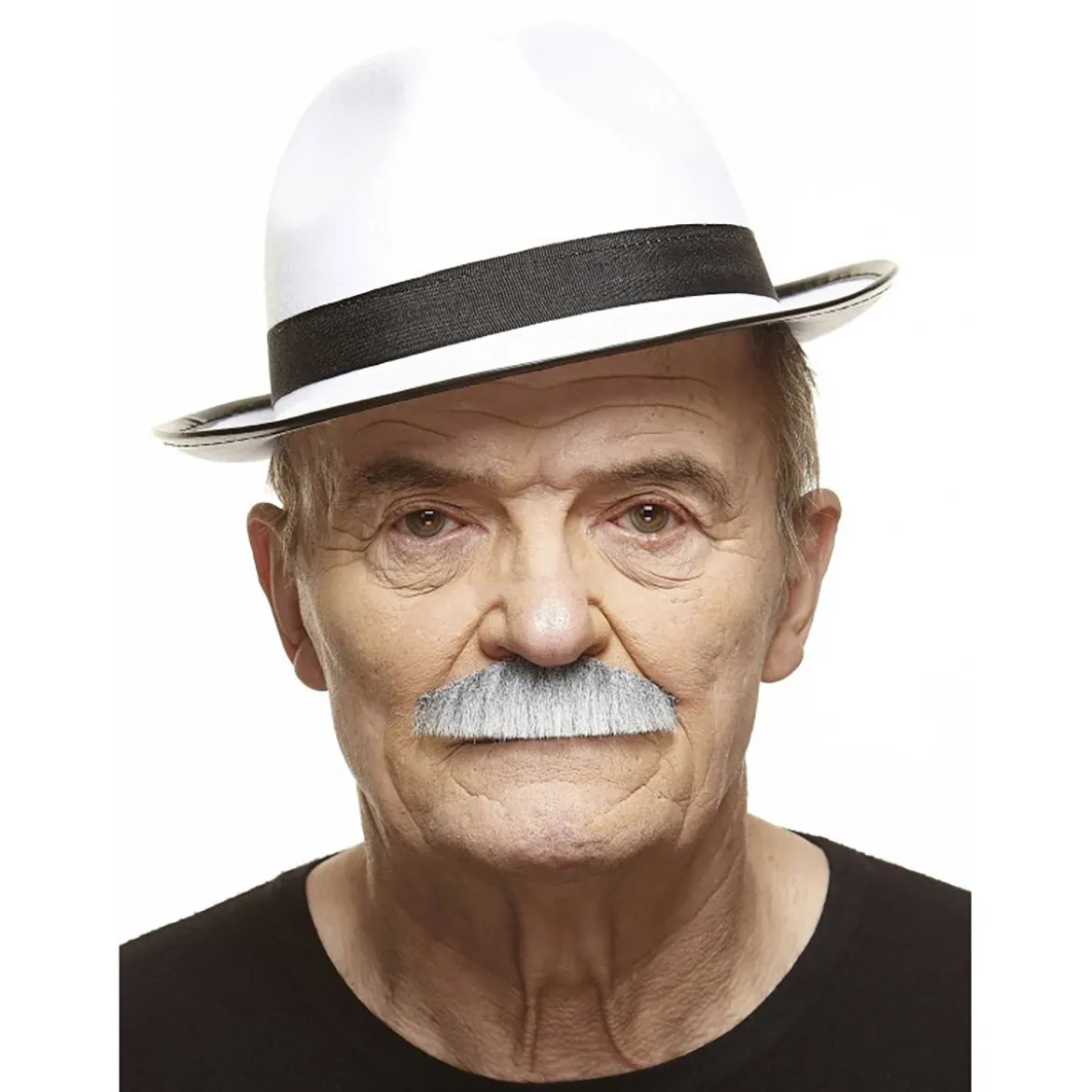 Mustasch, butler grå/vit