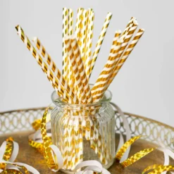 Papperssugrör, guld randig 20 st