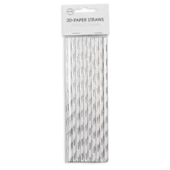 Papperssugrör, silver randig 20 st