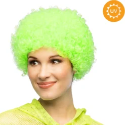Peruk, curly neon grön
